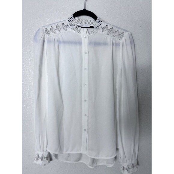 Sandro Paris Women's Button Down Blouse Lace Detail Size S - Picture 1 of 7